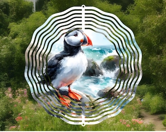 puffin wind spinner,puffin gift,puffin bird,puffin art,cute puffin,beach house decor,beach house gift,garden decor,friend birthday gift