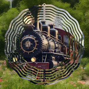 train wind spinner home decor: locomotive garden decor