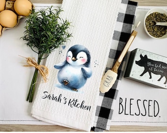 Personalized penguin Kitchen Towel: whimsical gifts