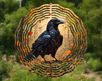 raven wind spinner,raven lover gift,fall crow decor,raven home decor,fall decor,fall lover gift,farmhouse decor,garden decor,friend birthday