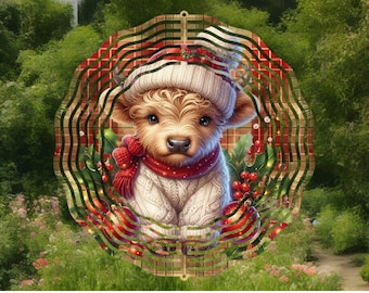 Christmas highland cow wind spinner,highland cow with scarf,Christmas  home decor,Christmas highland cow gift,cow lover gift,garden decor