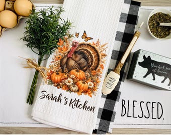 fall towel,personalized kitchen towel,personalized gift,Thanksgiving towel,turkey kitchen towel,Thanksgiving turkey,friend birthday gift