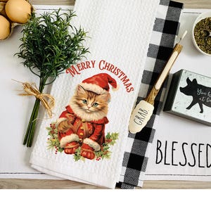 Cat towel,Christmas cat,Christmas towel,cat lover,Merry Christmas,cat decor,cat gift,christmas gift,birthday gift,friend gift,coworker gift
