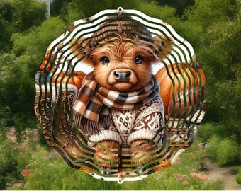 fall highland cow wind spinner,highland cow with scarf,fall home decor,fall gift,country home decor,cow lover gift,garden decor,friend gift