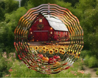barn wind spinner:autumn barn,barn decor,farmhouse gift,fall sunflower,home decor,barn gift,farmhouse decor,garden decor,friend birthday gif