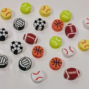 SPORTS BALL BEADS- 21 Pieces Per Pack (7 Assorted Shapes) Polymer Clay