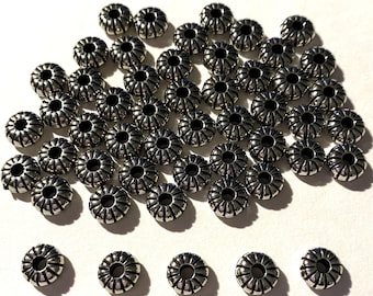 ANTIQUE SILVER FLUTED Metal Beads- 50 Pieces Per Pack