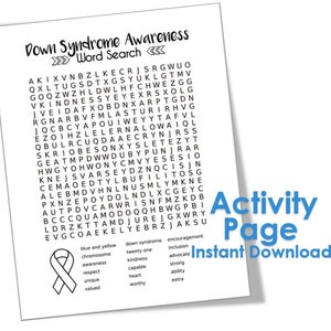 Down Syndrome Awareness Activity Page Word Search Instant Download