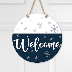 Welcome Snowflake Winter Sign, Door Hanger, Door Sign, Welcome, Round Sign, Welcome Decor Sign