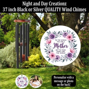 Personalized Mother Wind Chime: 37&quot; Black Aluminum, HD Wind Catcher