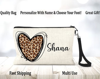 Cheetah Heart Bag, Personalized Wristlet, Cheetah, Multi Purpose Bag, Cute Bag, Cheetah, Wristlets, Gifts