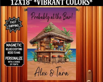 Personalized Cruise Door Flag: Tropical Bar Design, Magnetic Hanger