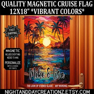 Personalized Cruise Door Flag: Tropical Sunset, Magnetic Banner (12x18)