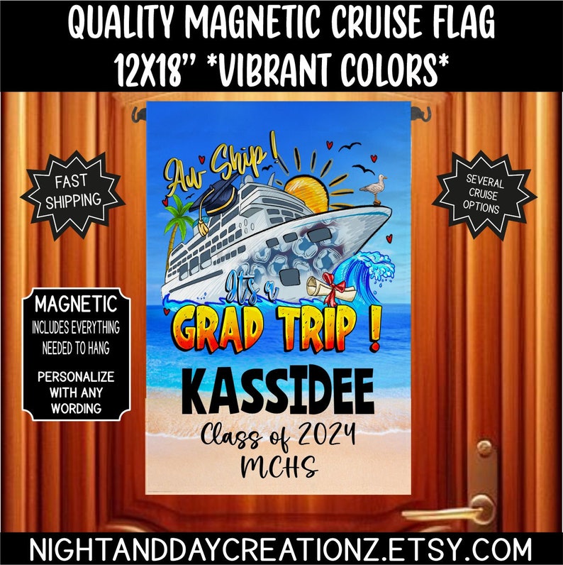 Personalized Graduation Cruise Door Decoration: Magnetic Cruise Flag Aw Ship Colorful