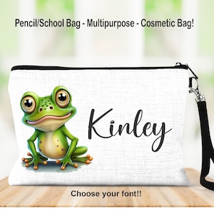 Frog Personalized Bag, Personalized Gift, Frog Bag, Cosmetic Bag, Utility Bag, Wristlet, Period Bag, Pencil Pouch, Pen Bag, Girl Gift, Frog