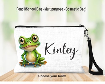 Frog Personalized Bag, Personalized Gift, Frog Bag, Cosmetic Bag, Utility Bag, Wristlet, Period Bag, Pencil Pouch, Pen Bag, Girl Gift, Frog