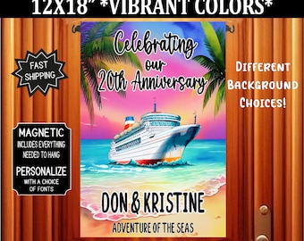 Personalized Anniversary Cruise Door Flag: 12x18 Magnetic Banner