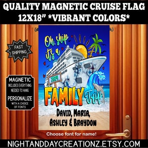 Personalized Family Cruise Flag: Magnetic Cabin Door Banner (12x18)