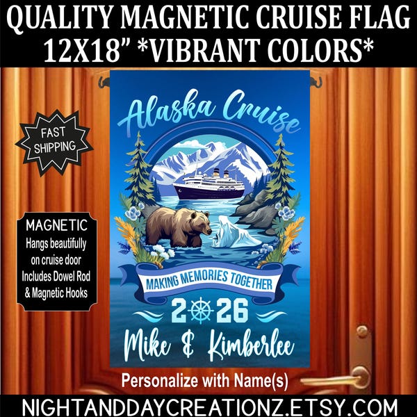 Alaska Cruise Door Flag, Personalized Cruise Decoration, Alaska Magnet, Stateroom Door Decoration