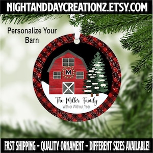 Personalized Family Barn Ornament: Rustic Cabin Gift