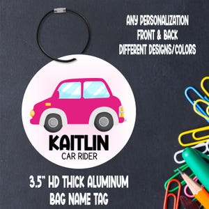 Personalized Aluminum Car Rider Tag: School Backpack Name Tag