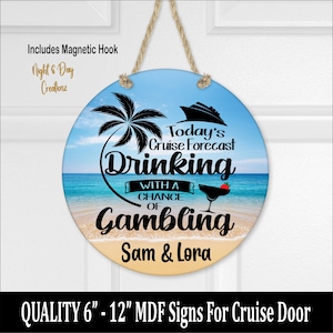 Personalized Cruise Door Sign: Drinking & Gambling Forecast, Magnetic Hook