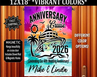 Anniversary Cruise Flag, Door Magnet, Couples Cruise, Stateroom Door, Personalized