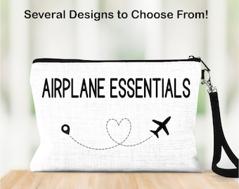Personalized Airplane Travel Bag: Linen Cosmetic Bag, Vacation Essentials