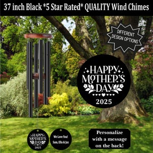 Personalized Mother&#39;s Day Wind Chime: 37-Inch Black Aluminum