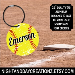 Softball Name Tag, Sports Luggage Tag, Sports Tag, Backpack Name Tag, Softball Gifts, Softball, Softball Bag Tag