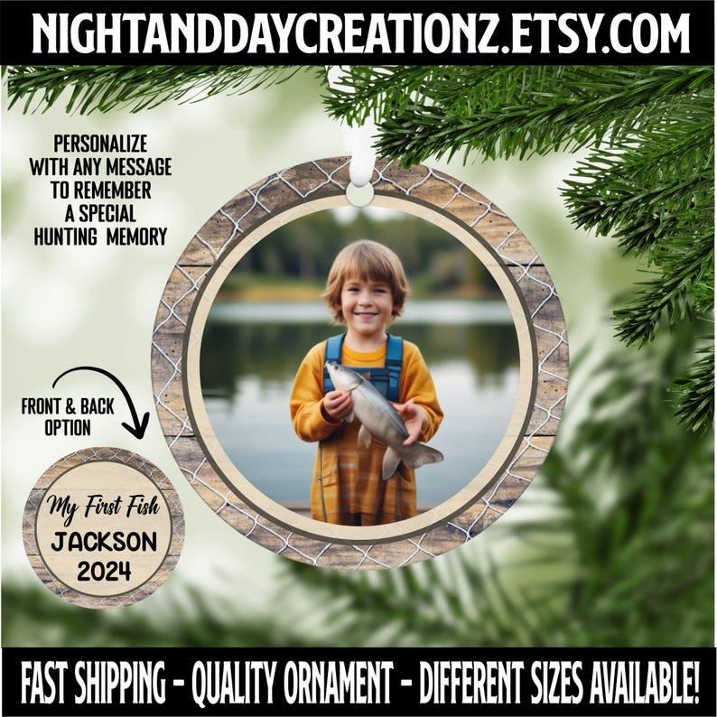 My first fish ornament.  Fishing ornament.  Kids fishing.  Gift.