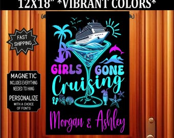 Girls Trip Cruise Door Flag: Vibrant Colors, Magnetic Hanger (12x18)