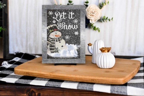 Deroro Cartello In Legno Per Porta 'Let It Snow' Con Pupazzo Di Neve - Decorazione Invernale 30x30 Cm