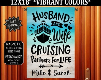 Husband and Wife Cruise Door Flag: Anniversary, Magnetic Cabin Decoration