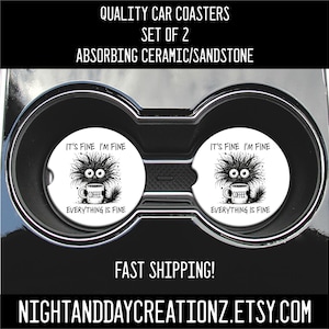Funny Car Coaster Set: &quot;Everything Is Fine&quot; Sandstone Cup Holder