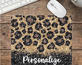 Personalized Leopard Mouse Pad: Glitter Look, Neoprene (7.75” x 9.25”)