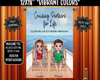 Personalized Cruise Door Flag: Anniversary Cruise Cabin Decor (12x18)