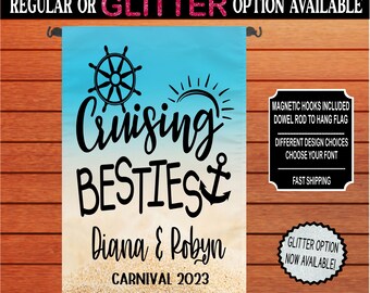 Girls Trip Cruise Flag: Glitter Besties Cabin Door Decor