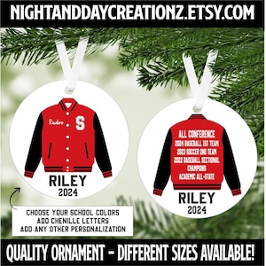 Sports Ornament, Personalized Sports Christmas Ornament, Letterman Jacket, Teen Ornament, Christmas, Basketball, Football, Soccer,
