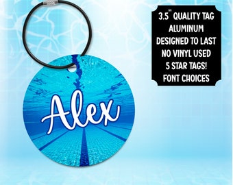 Personalized Swimming Bag Tag, Aluminum Swim Team Tag (3.5 inch)