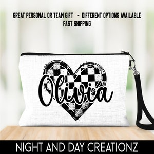 Personalized Racing Zipper Bag: Checkered Heart, Racing Wife Gift