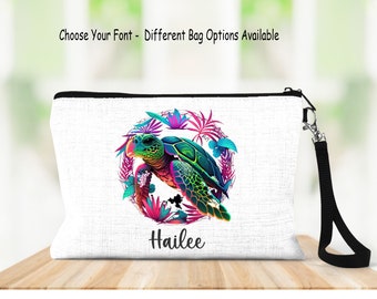 Turtle Bag, Personalized Wristlet, Personalized Gift, Girls Bag, Cosmetic Bag, Utility Bag, Wristlet, Period Bag, Pencil Pouch, Pen Bag,