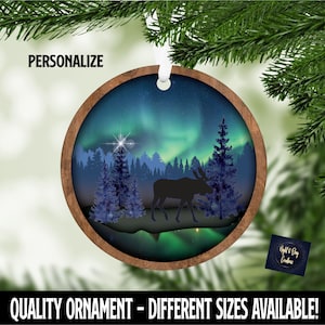 Northern Lights, Personalized Ornament, Moose Ornament, Family Christmas Ornament, Alaska Ornament, Rustic Ornament, Moose, Alaskan