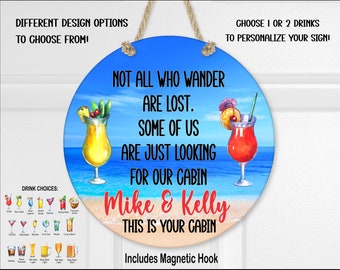 Personalized Cruise Door Sign: Tropical Drinks, Magnetic Hook, MDF