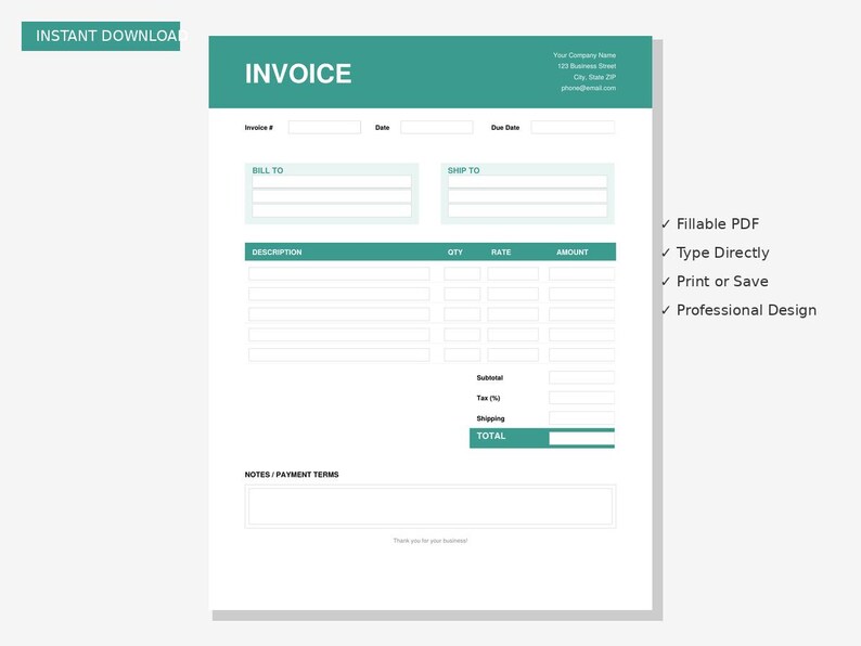 Invoice With Checkboxes Fillable Invoice Template | Small Business Billing Form (instant ...
