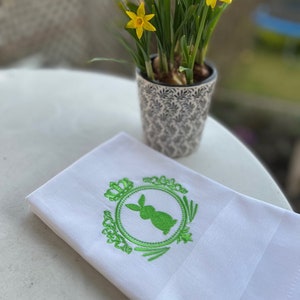 Fabric napkins, 40 x 40 cm, cotton, Easter decoration, embroidered, festive, table decoration, set, table linen, home textiles, rabbit, white