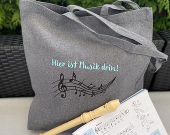 Jute bag music school, 38 x 42 cm, music bag, sheet music, embroidered cotton bag, flute, recorder, UNIQUE,