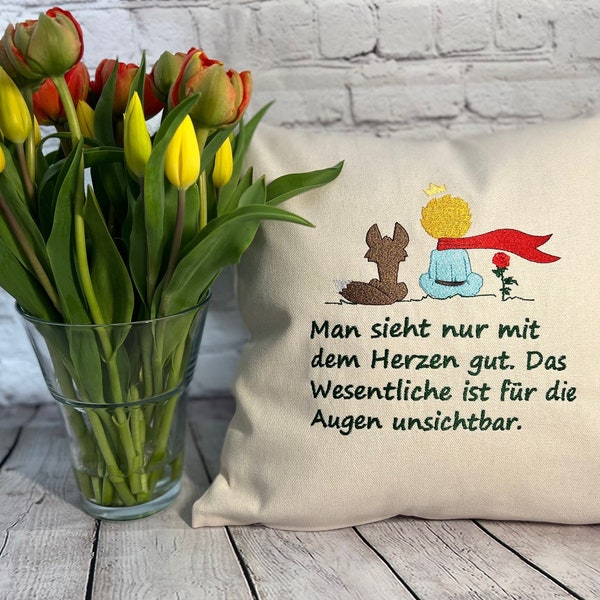 Kissenbezug bestickt, Kissenhülle, Kissen, Kleiner Prinz, Geschenk, Wohndeko, Spruch