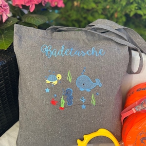 Badetasche bestickt, Jutetasche, Baumwolltasche, 38 x 42 cm, optional personalisiert