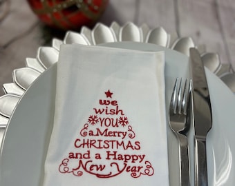 Cloth Napkins 40x40cm Damask Cotton White Christmas Embroidered Festive Table Decoration Set Table Linen Home Decoration Tree